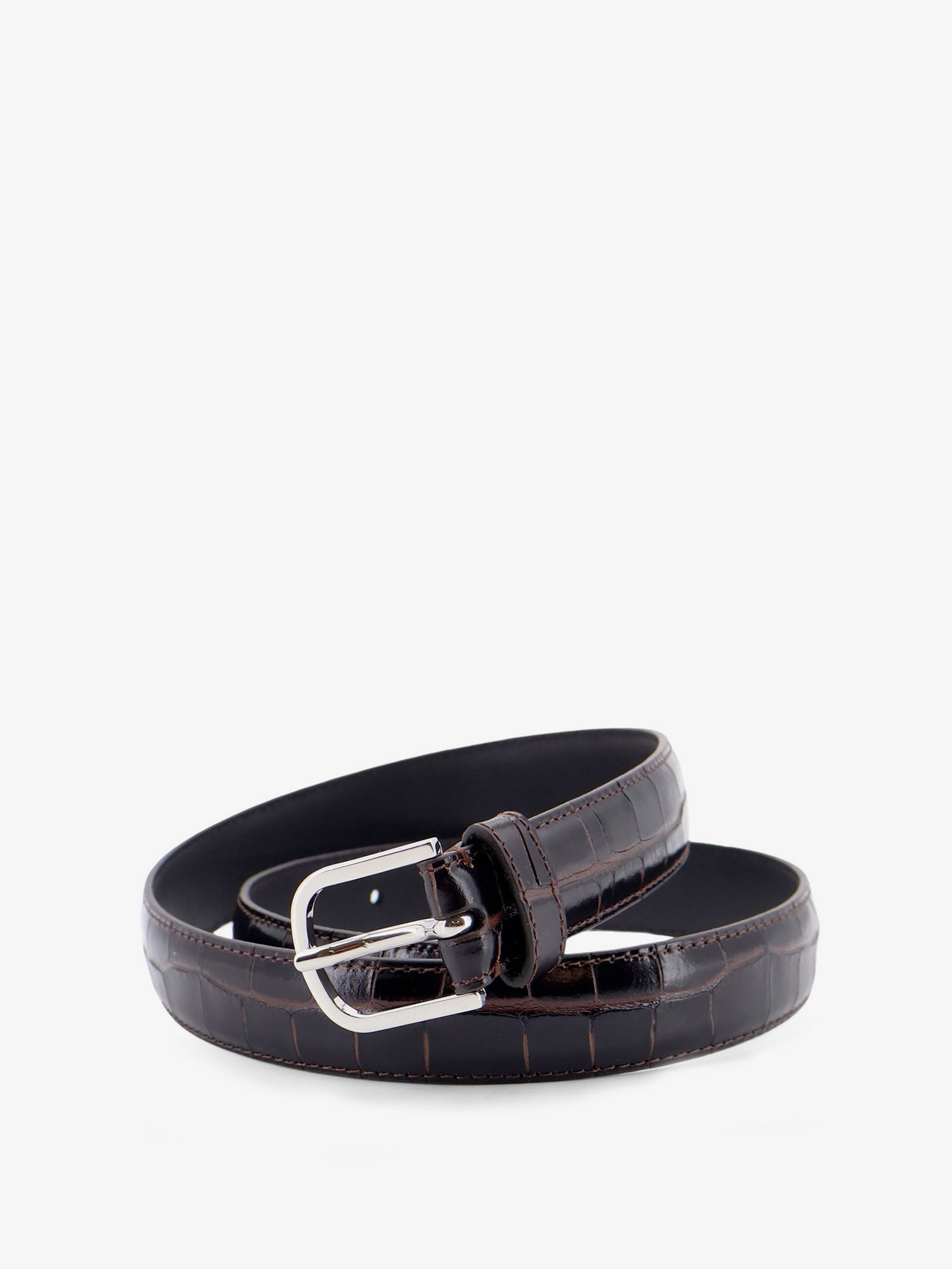Toteme Women's Slim Croco Embossed Leather Belt Brown