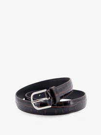 Toteme Women's Slim Croco Embossed Leather Belt Brown