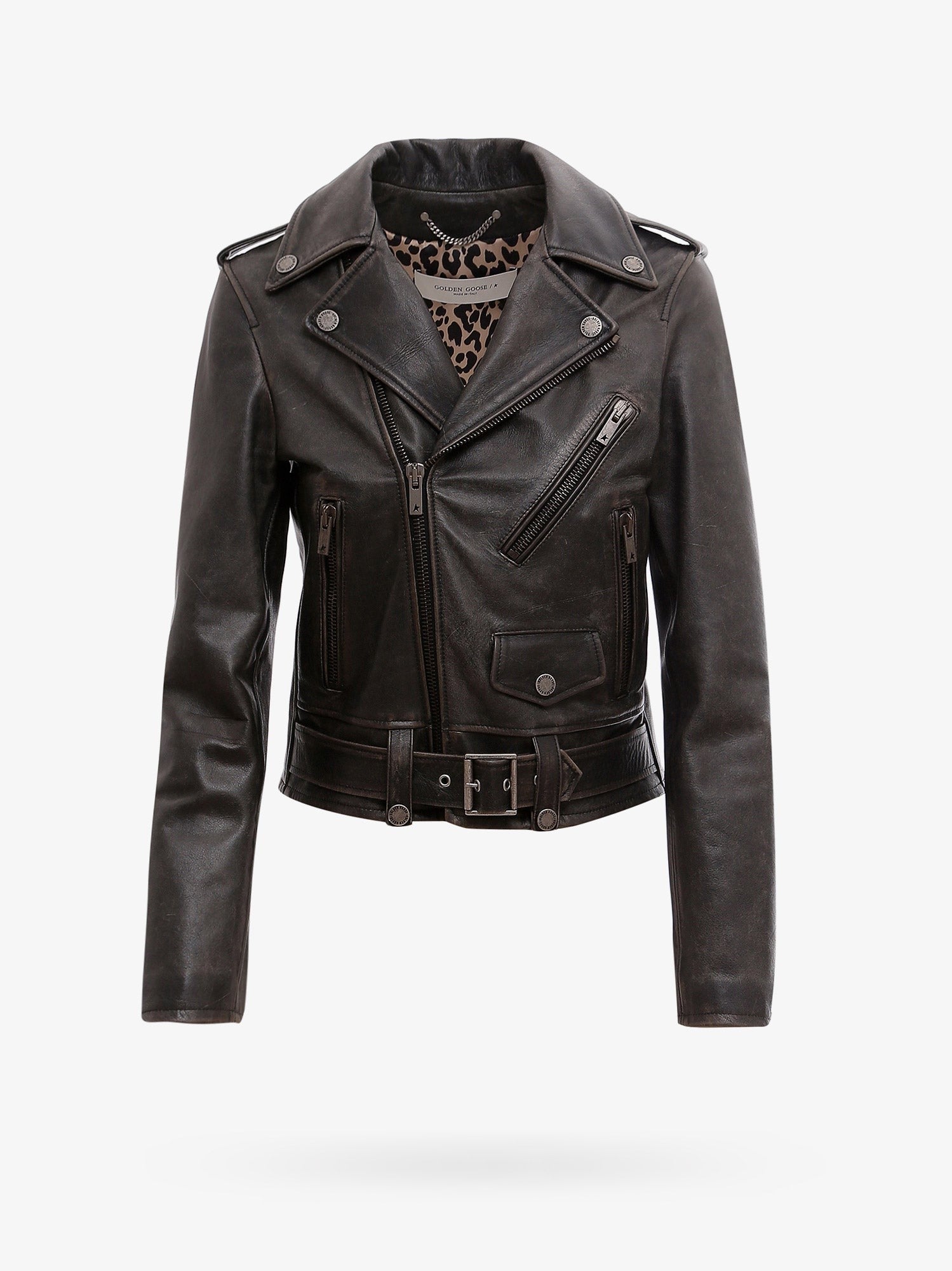 Golden Goose Women's Slim Fit Destiny Lived in Effect Leather Biker Black