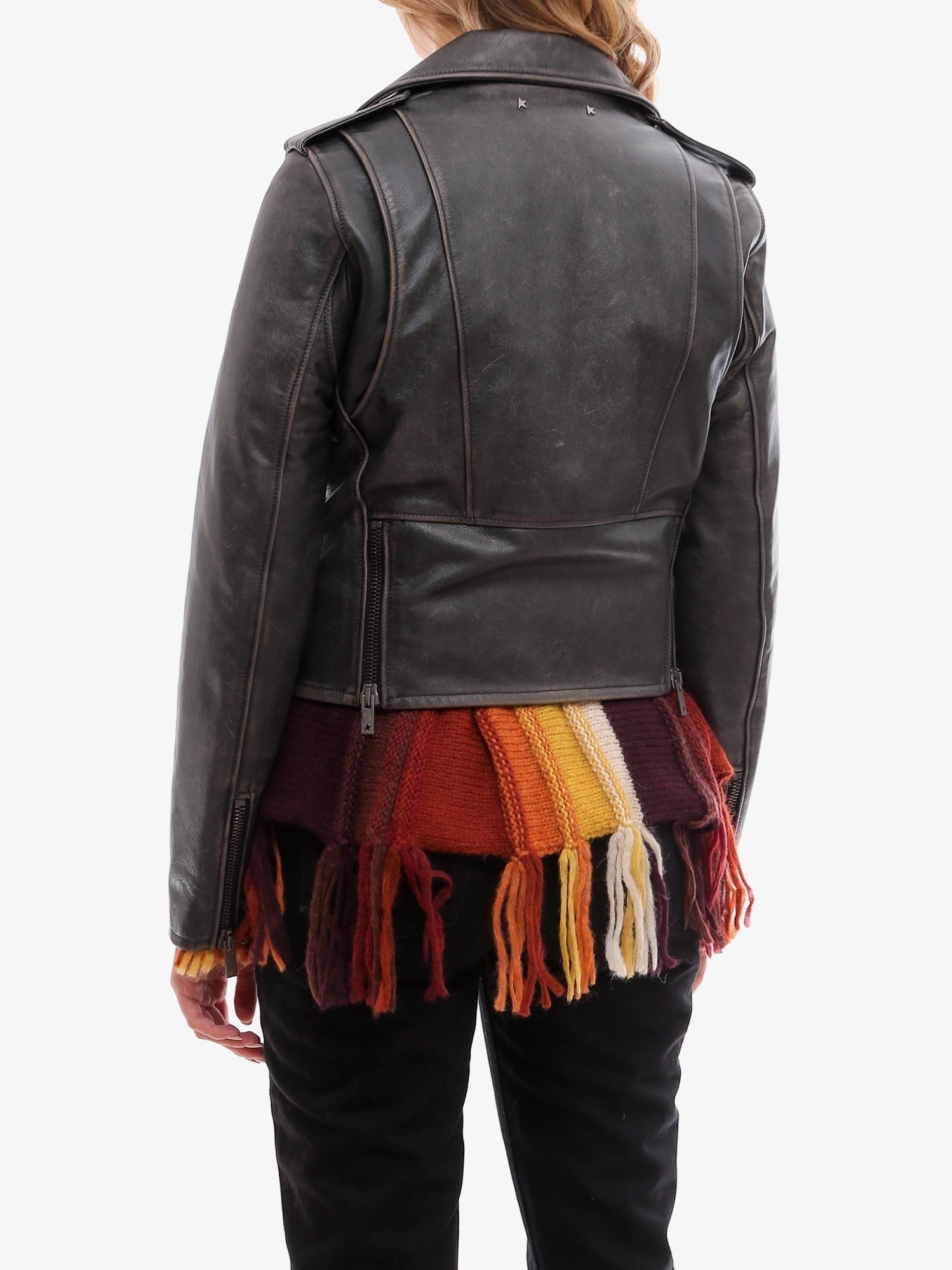 Golden Goose Women's Slim Fit Destiny Lived in Effect Leather Biker Black