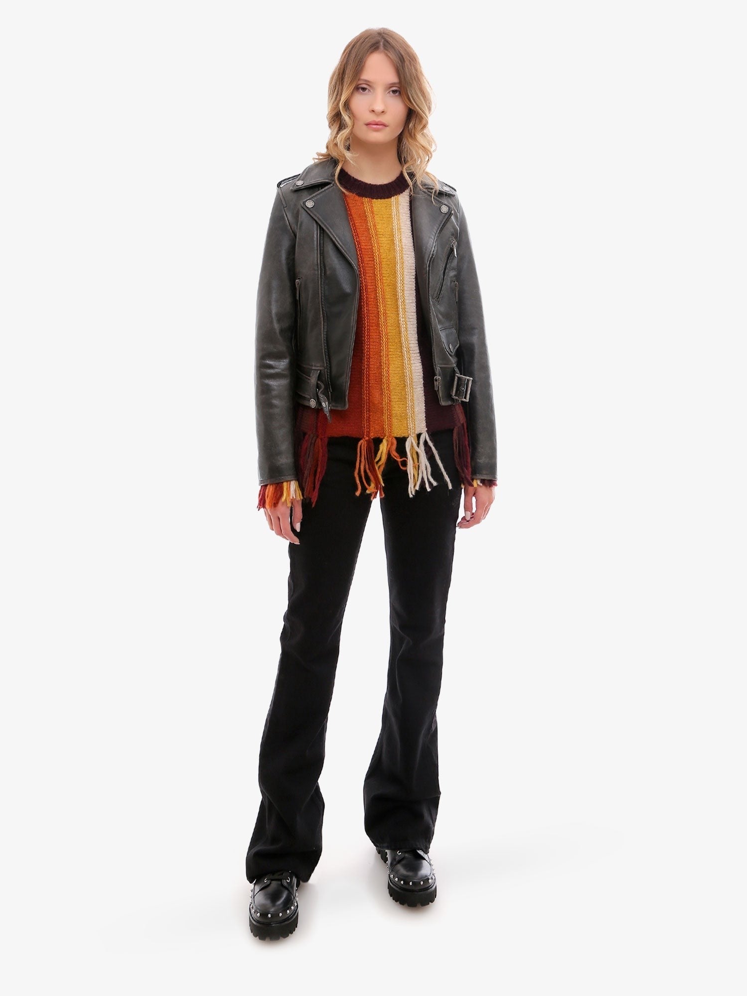 Golden Goose Women's Slim Fit Destiny Lived in Effect Leather Biker Black