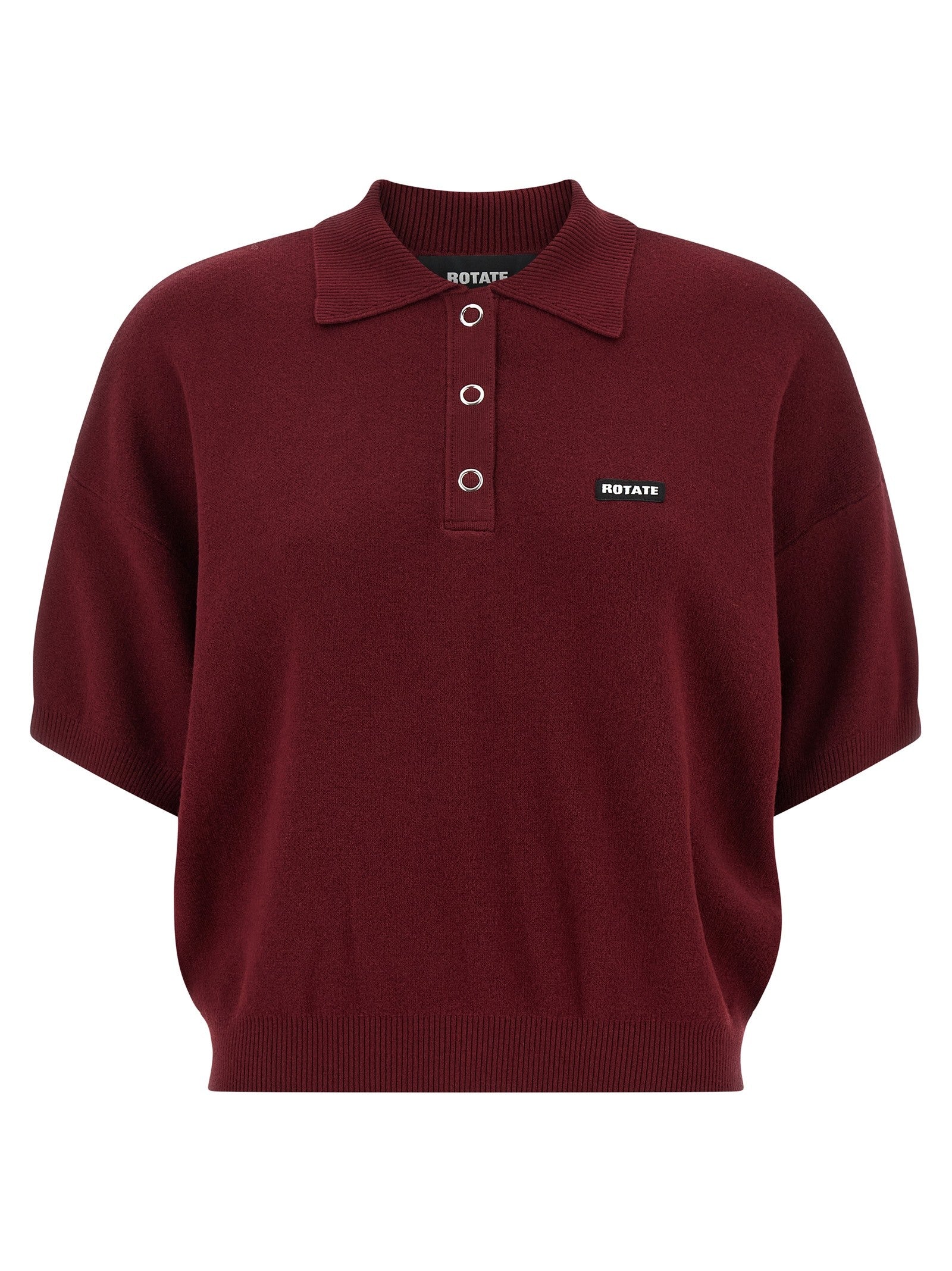 Rotate Birger Christensen Slinky Knit Polo Shirt Red
