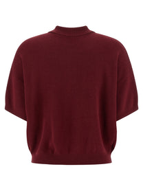 Rotate Birger Christensen Slinky Knit Polo Shirt Red