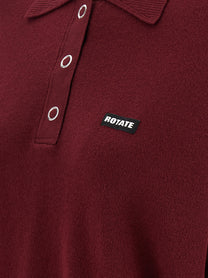 Rotate Birger Christensen Slinky Knit Polo Shirt Red