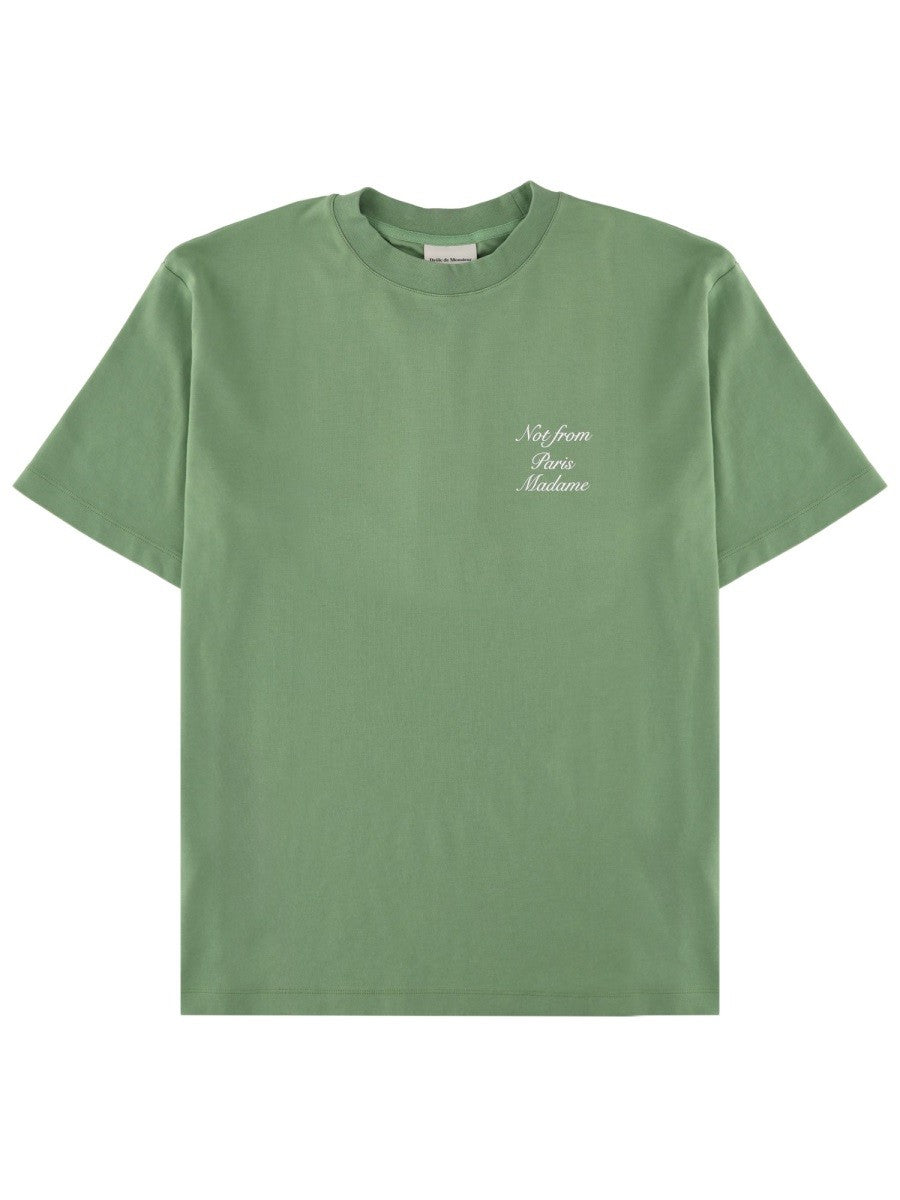 Drôle de Monsieur Men's Slogan Calligraphy Shirt Green