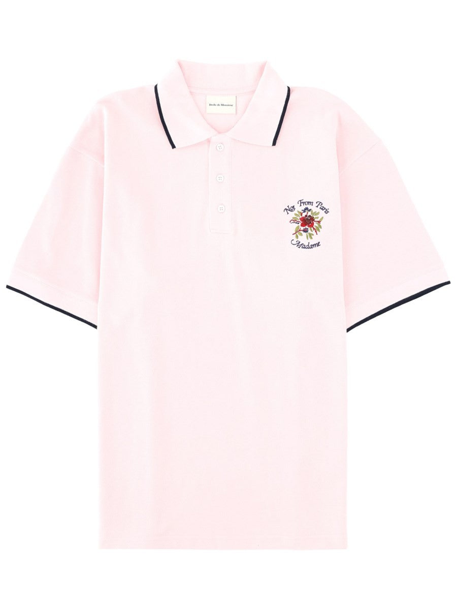 Drôle de Monsieur Men's Slogan Rose Polo Shirt Blue
