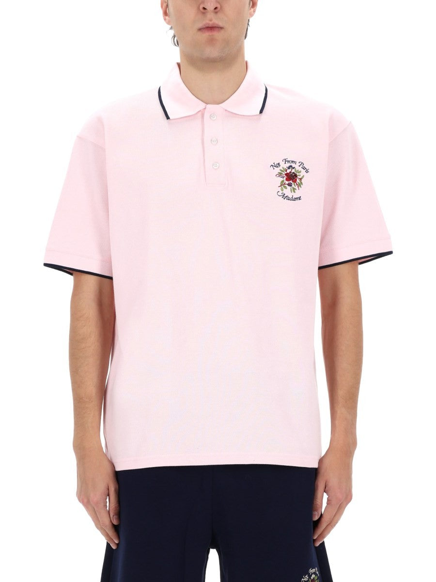 Drôle de Monsieur Men's Slogan Rose Polo Shirt Blue