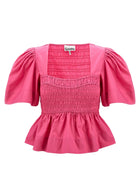 Ganni Smock Stitch Top Pink