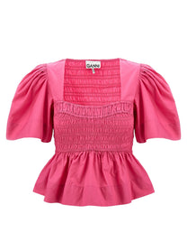 Ganni Smock Stitch Top Pink