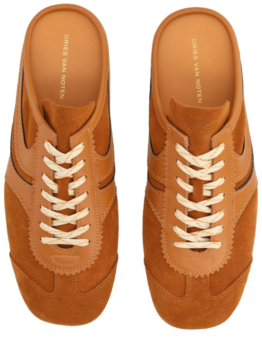 Dries Van Noten Men's Sneaker Mule in Suede Brown