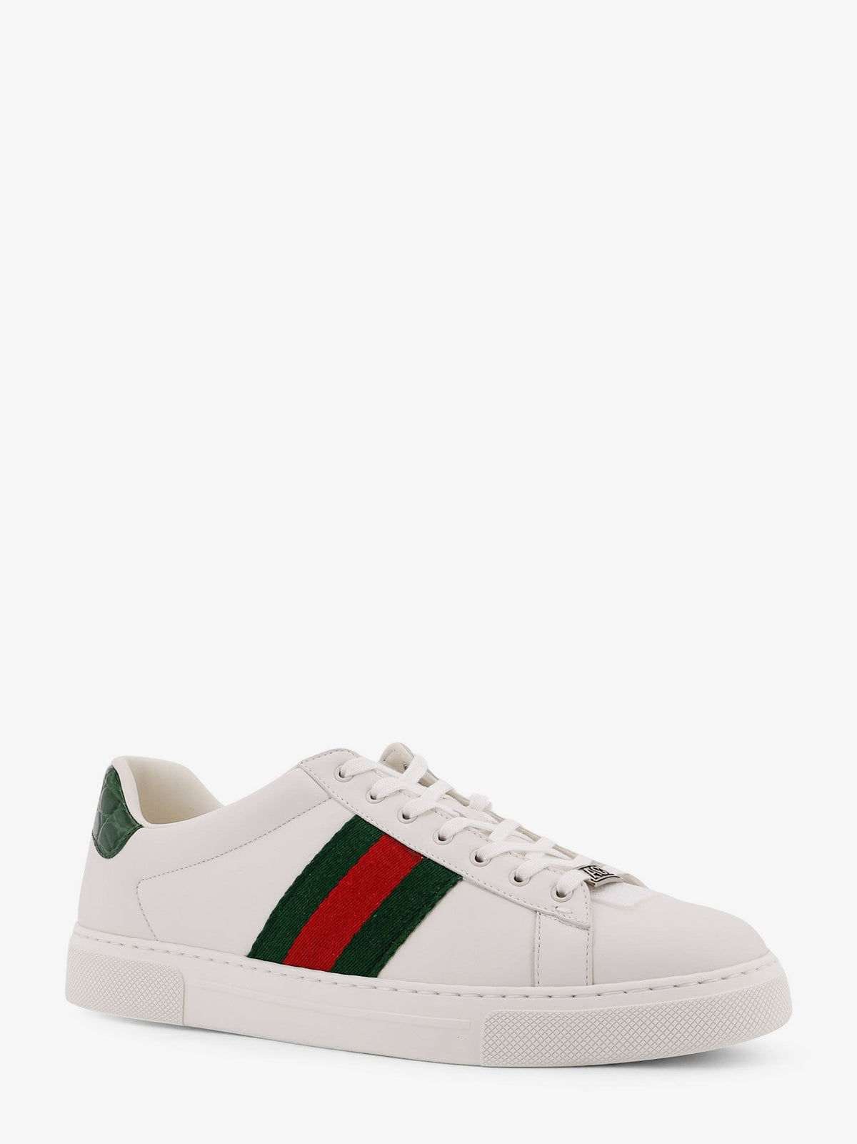 Gucci Men's Leather Sneakers Ace with Banda Web Laterale Green