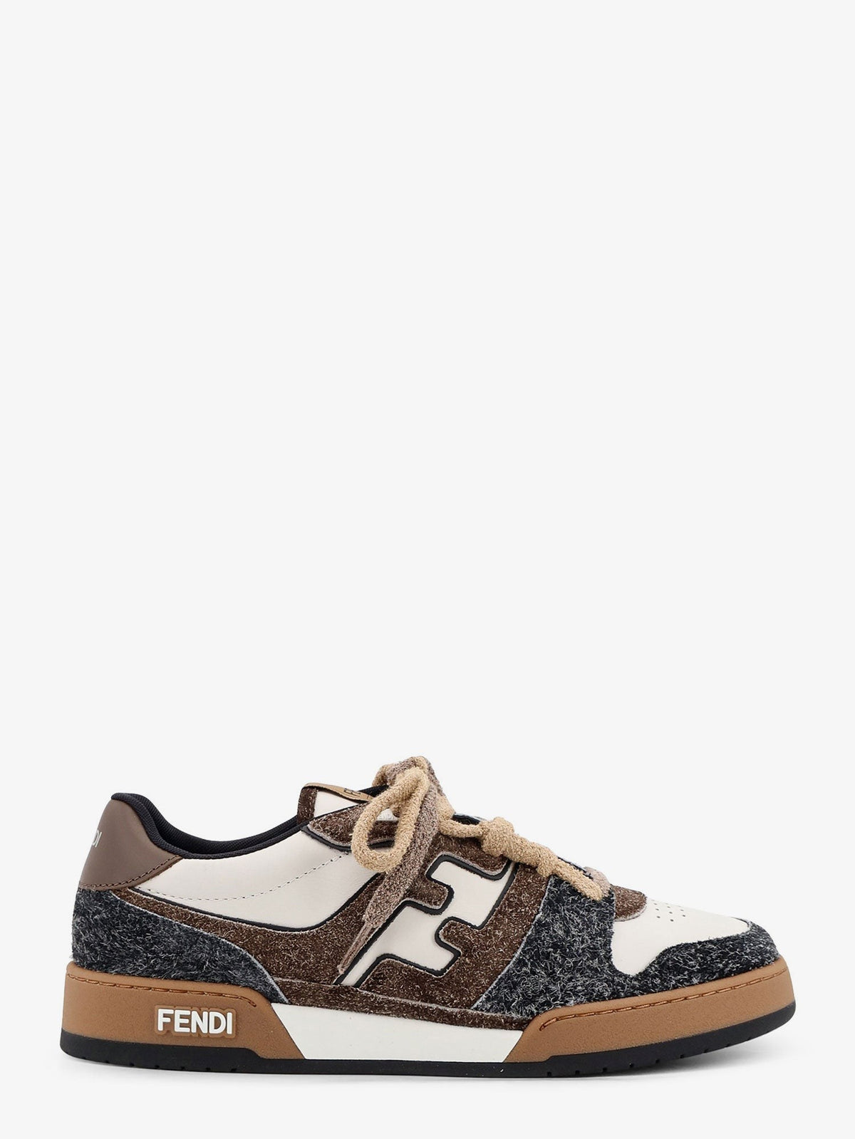 Fendi Men's Leather Bianca Suede Marrone Sneakers Fendi Match White