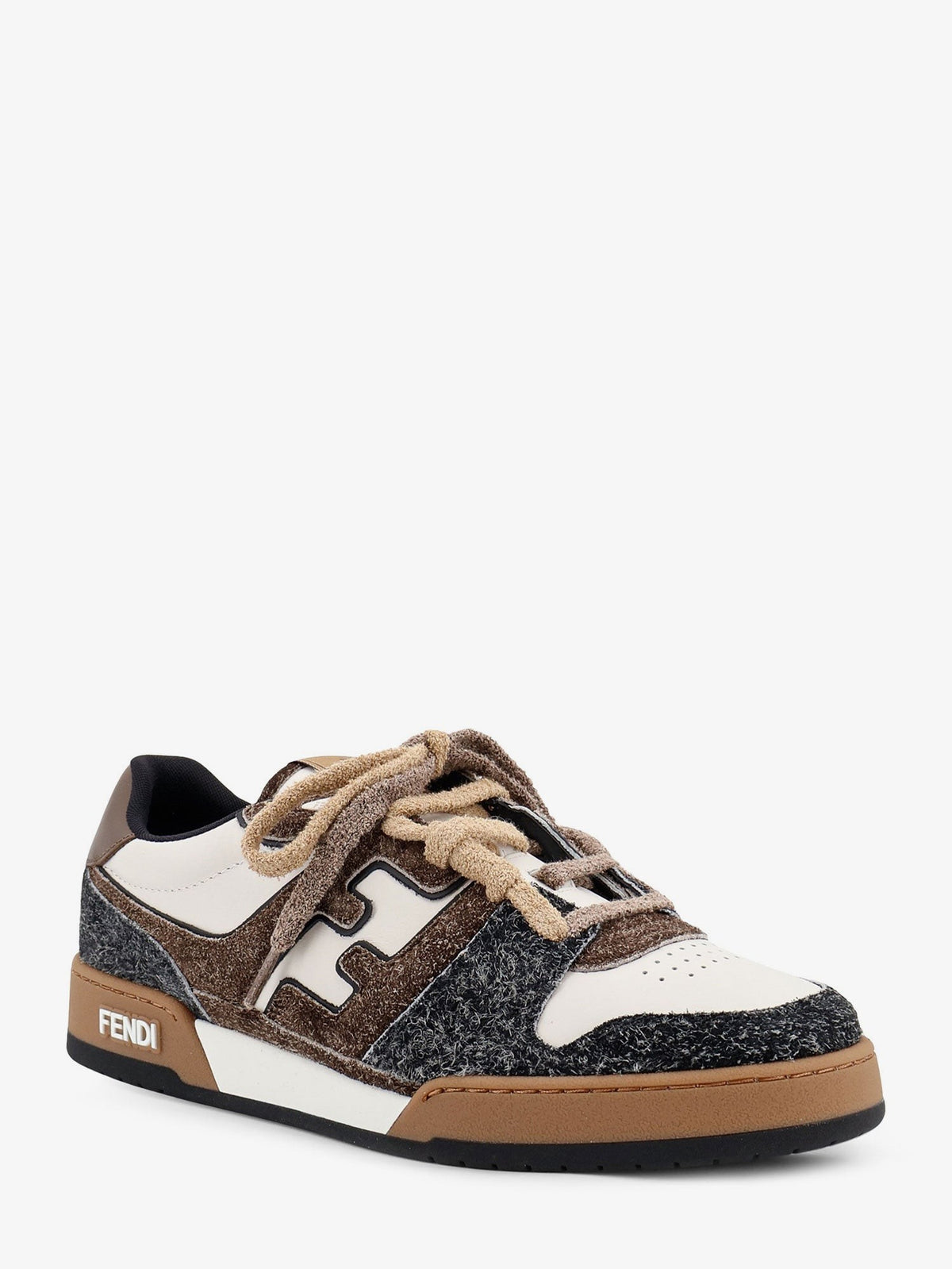 Fendi Men's Leather Bianca Suede Marrone Sneakers Fendi Match White