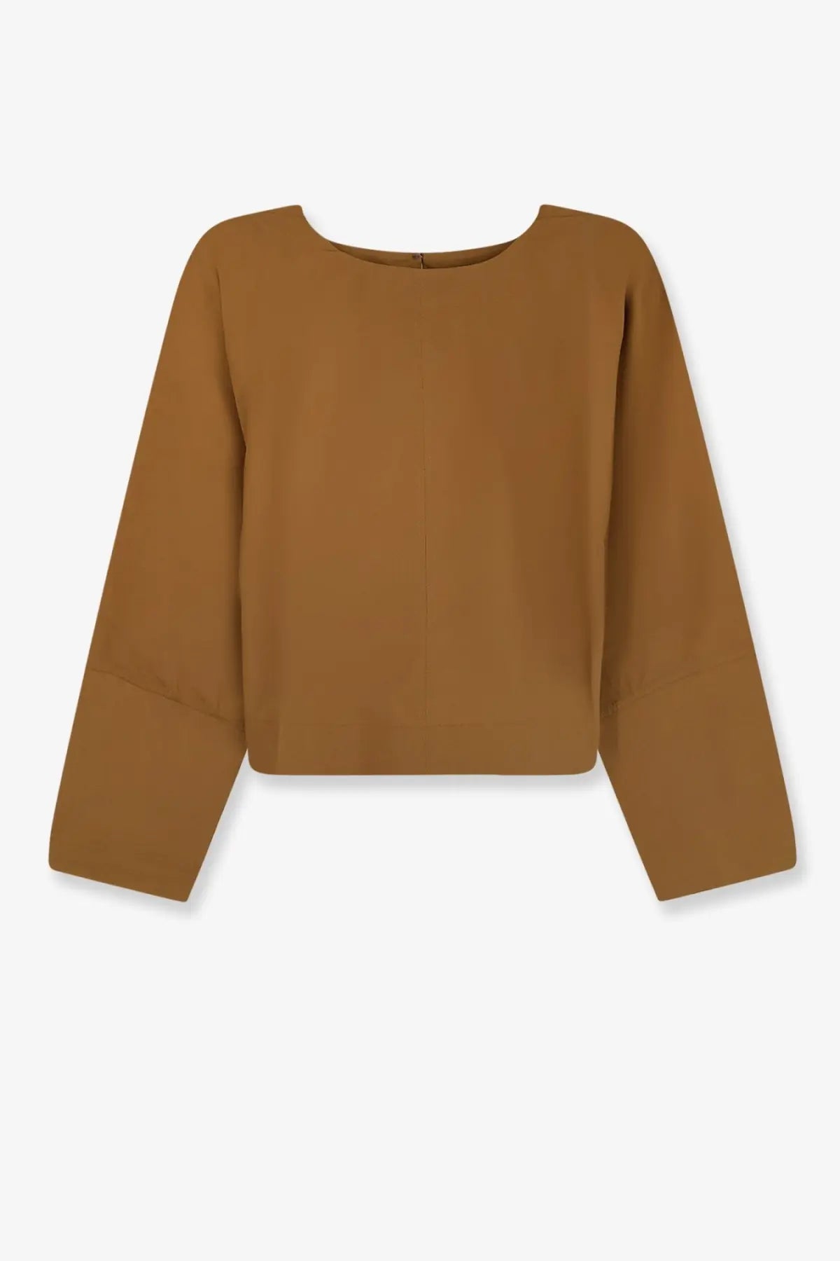 Soeur women’s Armand cotton shirt beige minimalist brown cropped top with long sleeves and rounded neckline