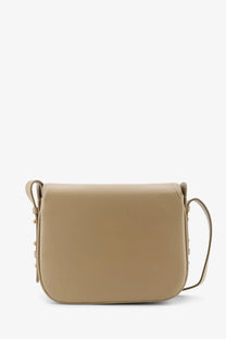 Soeur women’s Bellissima mini beige leather crossbody bag with gold-tone hardware and minimalist design