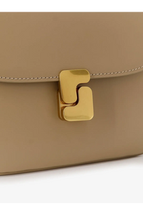 Beige leather crossbody handbag with polished gold-tone s-shaped clasp from soeur womens bellissima mini collection