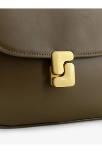 Soeur women’s bellissima mini olive green leather crossbody bag with a sleek gold-tone geometric clasp