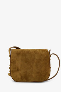 Soeur women’s bellissima mini suede crossbody bag in beige tan with leather strap and gold-tone hardware accents