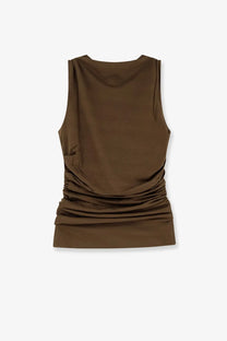 Soeur women’s cotton blend irina top green sleeveless with ruched waistband and subtle side pocket