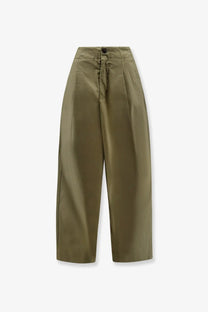 Soeur women’s daley olive green high-waisted wide-leg pants with button closure pleated front organic cotton