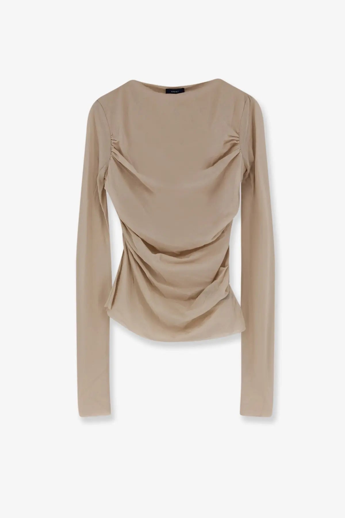 Soeur Gaia mastic beige long-sleeved cotton crepe top with front ruching