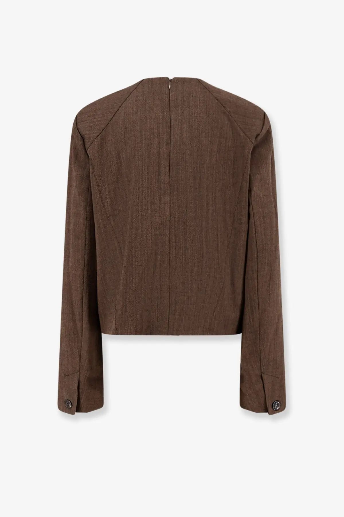 Brown textured blazer with subtle woven pattern and structured shoulders from soeur women’s giovana virgin wool sweater brown collection