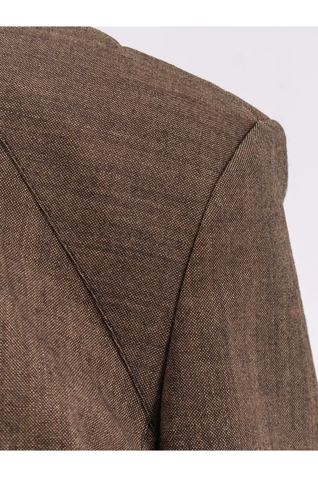 Brown textured virgin wool blazer shoulder with precise stitching from soeur womens giovana sweater brown