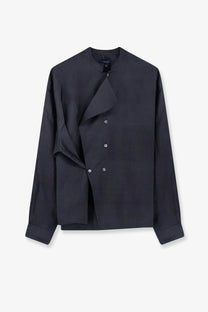 Soeur women’s hampton silk shirt black with long sleeves asymmetrical ruffle and silver buttons