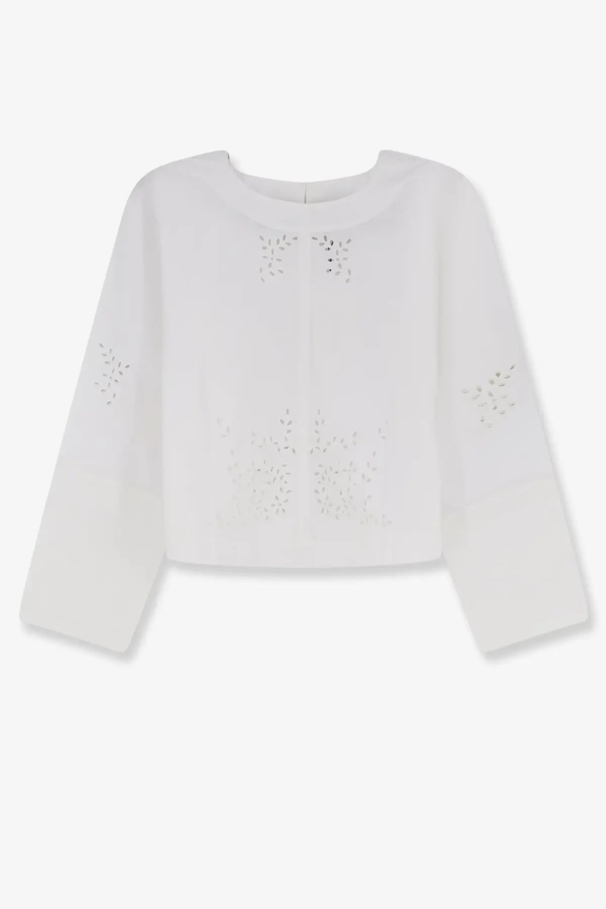 Soeur women’s hansel white cotton cropped blouse with delicate silver floral embroidery front view