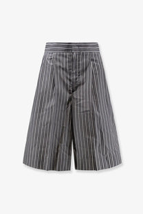 Soeur women’s henna black and white striped high-waisted wide-leg cotton bermuda shorts front view