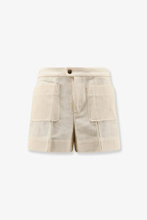 Soeur women’s hover cotton shorts in crème with textured beige fabric and two large front cargo pockets