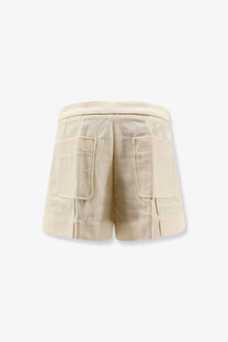 Soeur women’s hover cotton shorts crème in beige with textured fabric and two large patch pockets