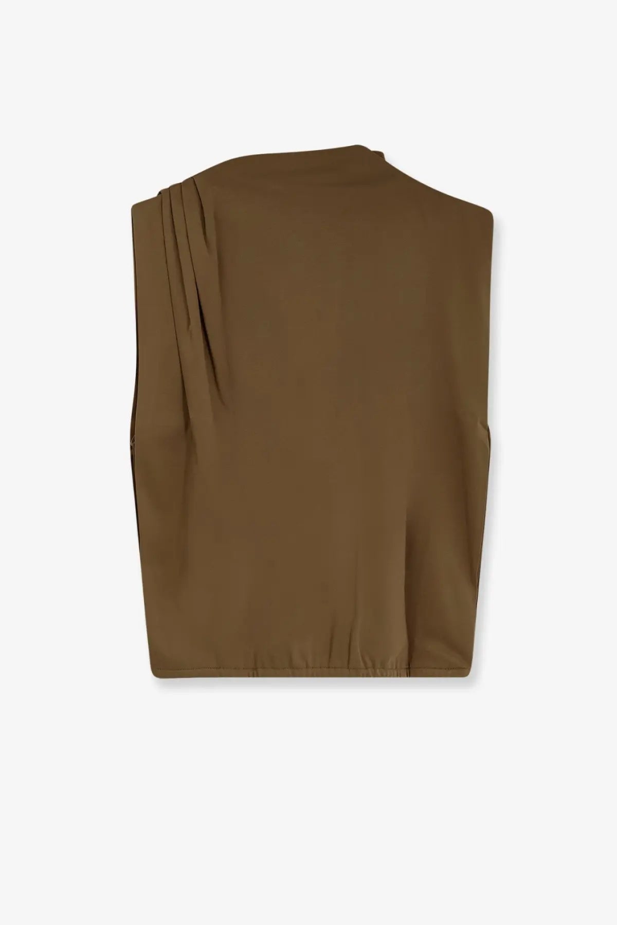 Soeur women’s Idris organic cotton olive brown sleeveless top with draped shoulder detail and elasticated hem