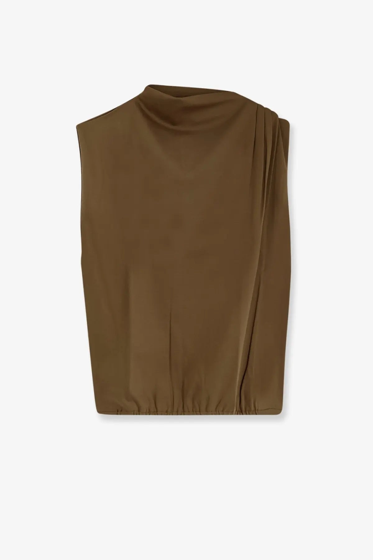 Soeur women’s idris organic cotton brown sleeveless top with draped high neckline and elasticated hem