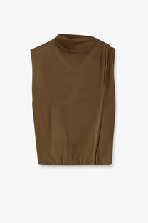 Soeur women’s idris organic cotton brown sleeveless top with draped high neckline and elasticated hem