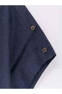 Soeur women’s Issa top in dark blue linen blend with subtle vertical ribbing and two matching metallic buttons