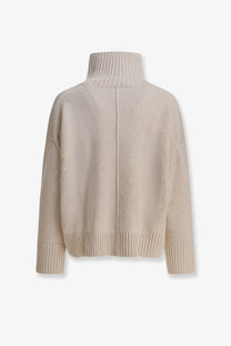 Beige ribbed Soeur women’s William merino wool turtleneck sweater with relaxed fit and textured knit