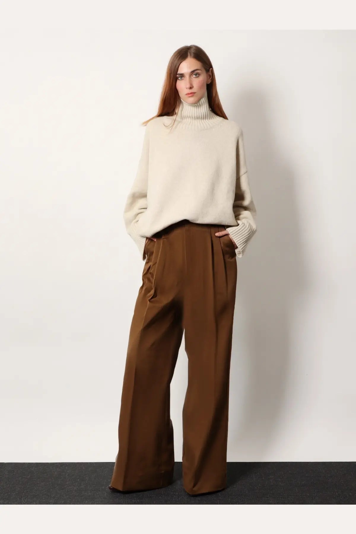 Soeur William white merino wool turtleneck sweater, cream oversized knit