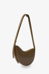 Soeur women’s wino mini leather crossbody bag in olive green with crescent design and gold tone hardware