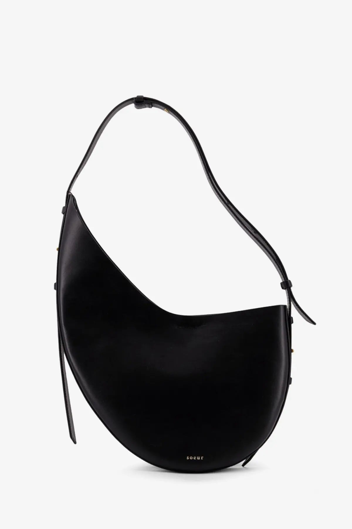 Soeur women’s winona leather crossbody bag black with sleek curved design and minimalist stitching in black leather