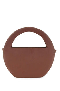 Brown Sofia women’s mini edda bag with a single top handle and visible stitching along the edges