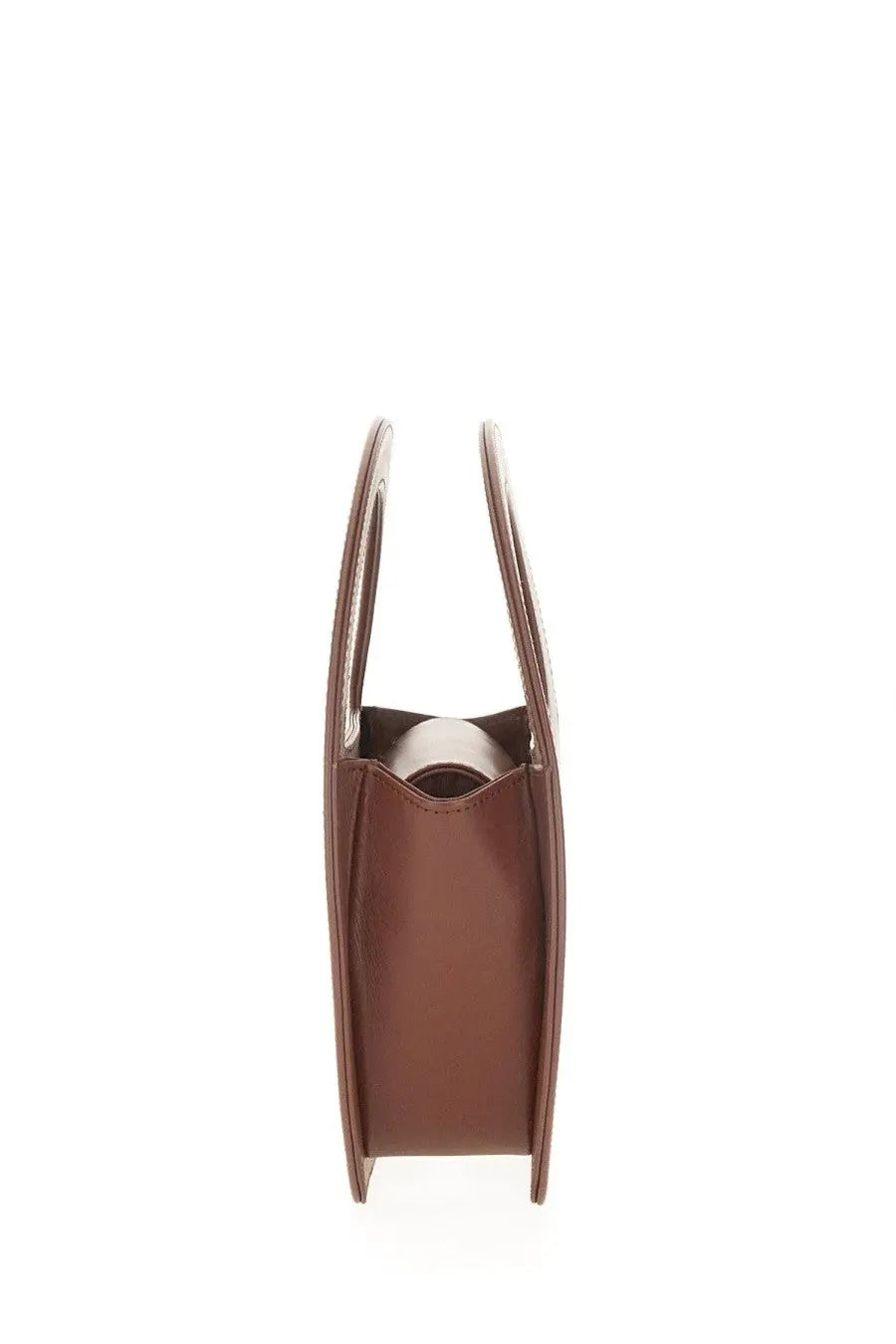 Brown leather Sofia womens mini edda tote bag with rounded top handles and minimalist design