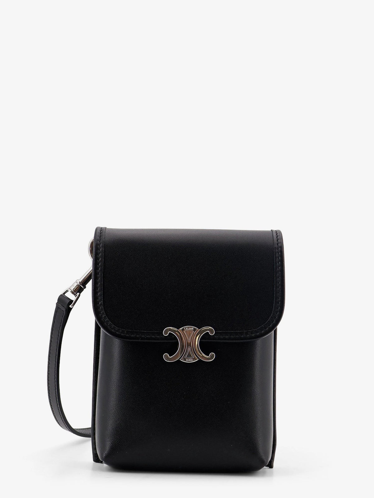 Celine Men's Soft Triomphe Leather Shoulder Bag Black