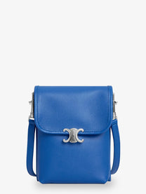 Celine Men's Soft Triomphe Leather Shoulder Bag Blue