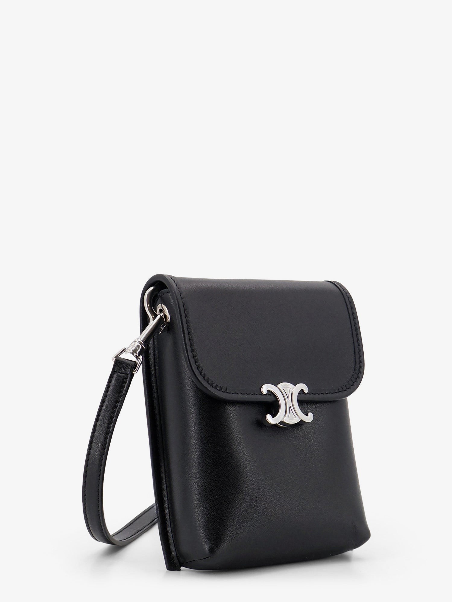Celine Men's Soft Triomphe Leather Shoulder Bag Black