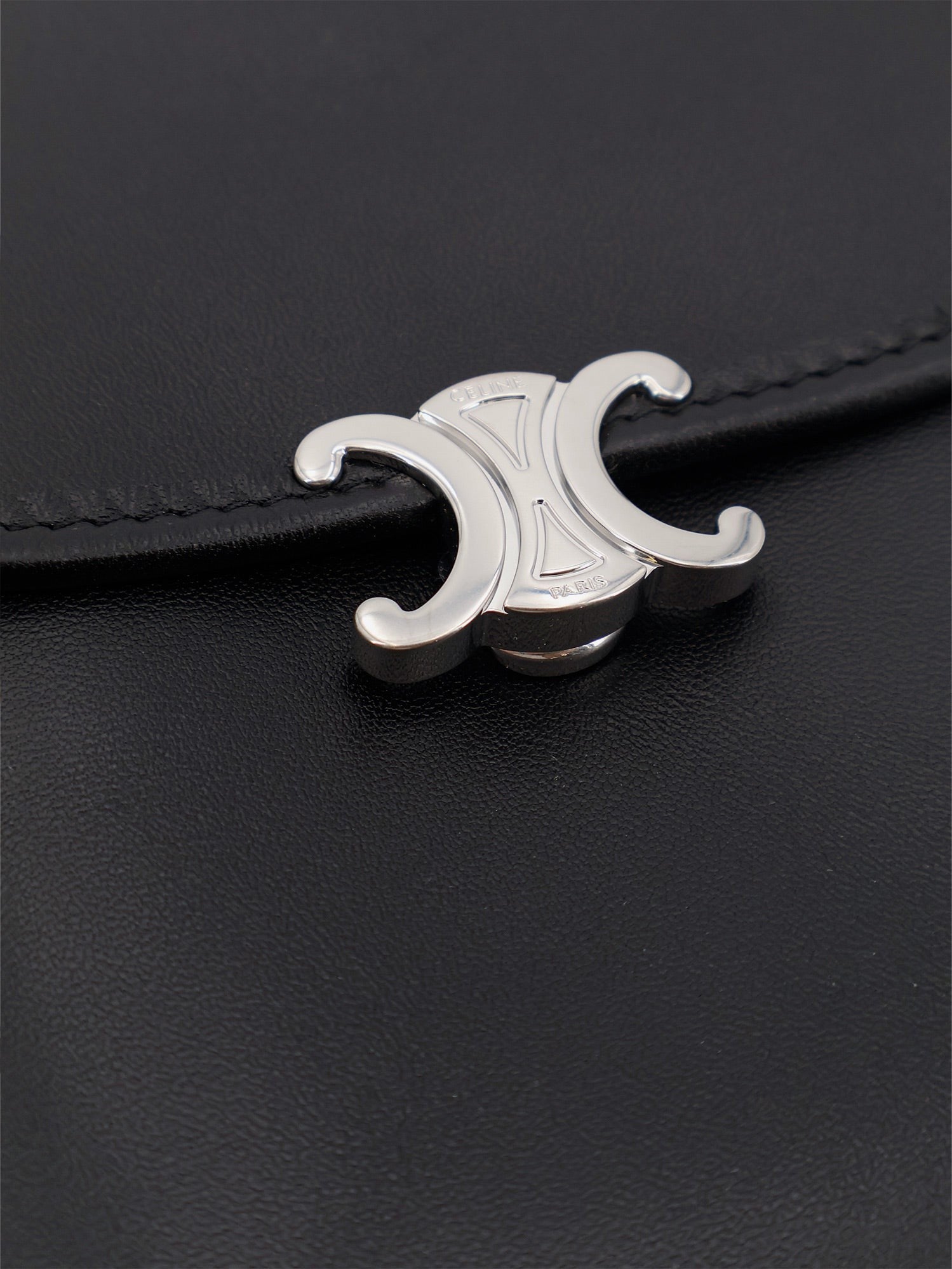 Celine Men's Soft Triomphe Leather Shoulder Bag Black
