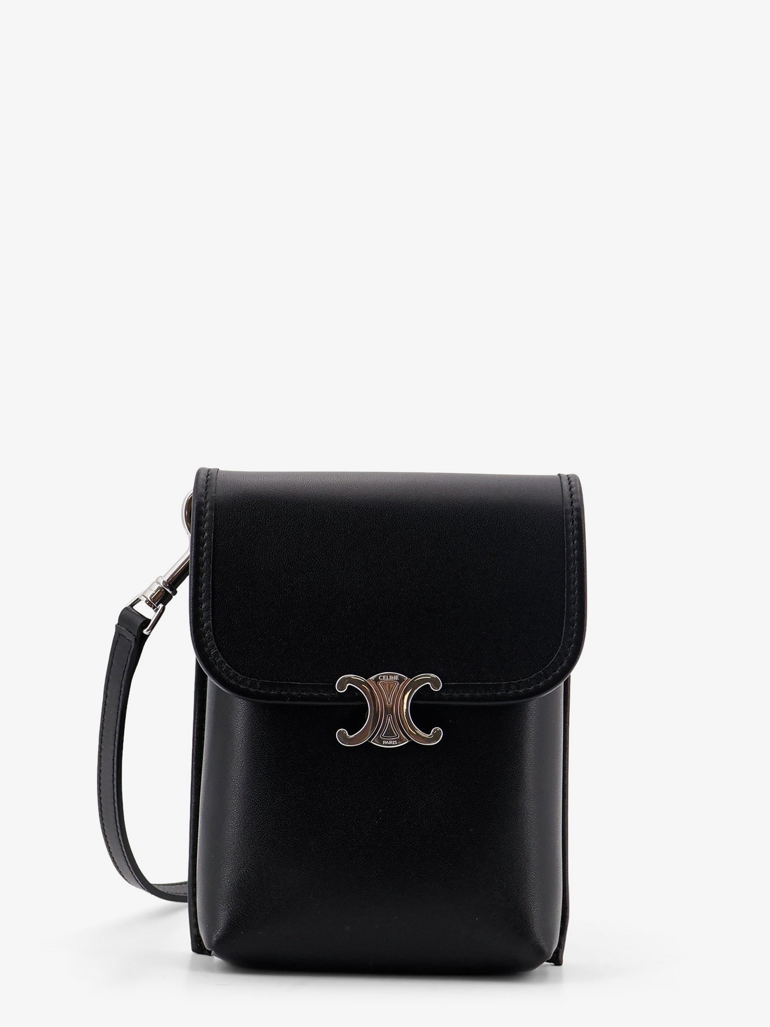Celine Men's Soft Triomphe Leather Shoulder Bag Black