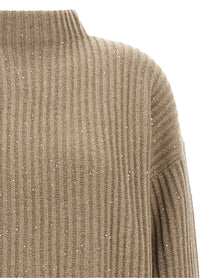 Brunello Cucinelli Sparkling &amp; Dazzling Sweater Beige, view 3