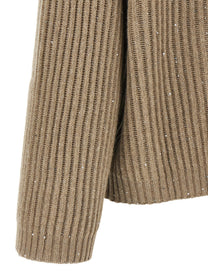 Brunello Cucinelli Sparkling &amp; Dazzling Sweater Beige, view 4