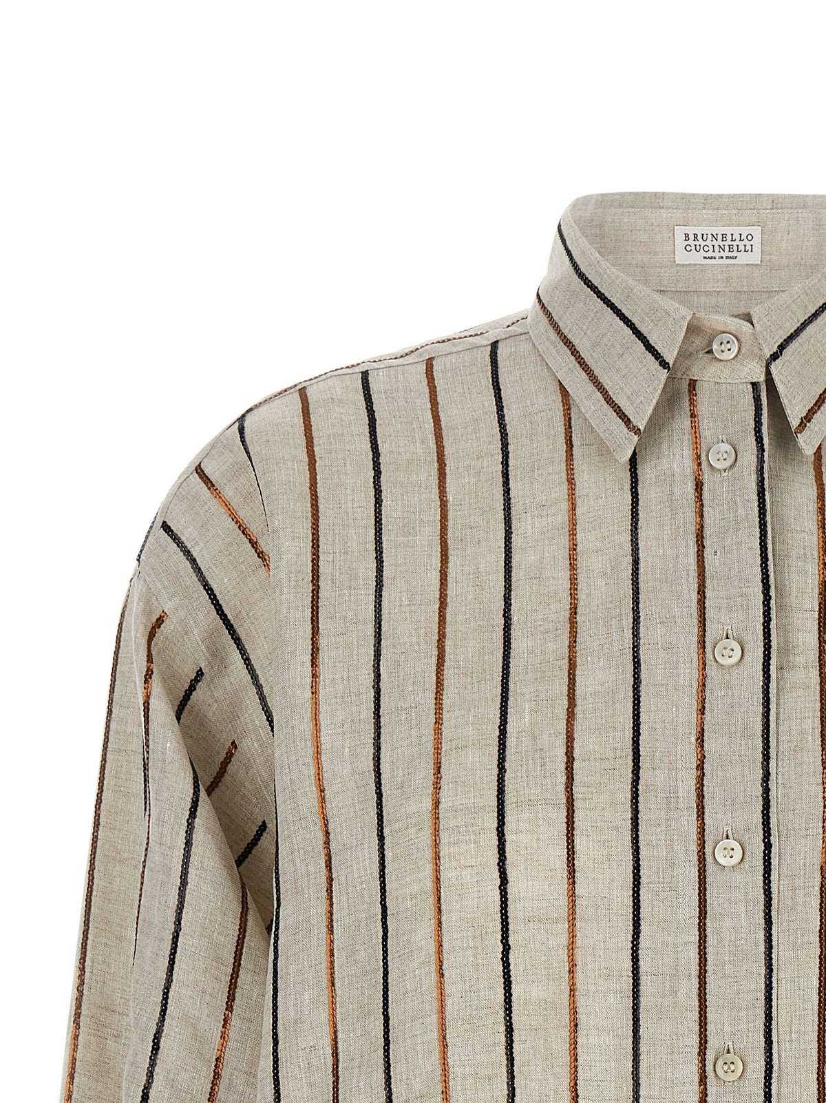 Brunello Cucinelli Sparkling Stripes Shirt Beige, view 3